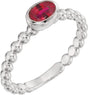 14K Gold Oval Lab-Grown Ruby Family Beaded Stackable Ring - White Gold