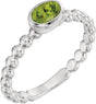 14K Gold Oval Natural Peridot Family Beaded Stackable Ring - White Gold