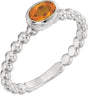 14K Gold Oval Natural Citrine Family Beaded Stackable Ring - White Gold