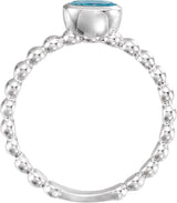 14K Gold Oval Natural Aquamarine Family Beaded Stackable Ring - White Gold - view 2
