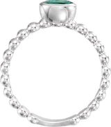 14K Gold Oval Lab-Grown Alexandrite Family Beaded Stackable Ring - White Gold - view 2