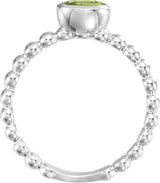 14K Gold Oval Natural Peridot Family Beaded Stackable Ring - White Gold - view 2