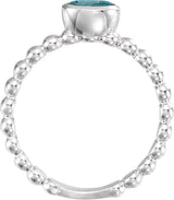 14K Gold Oval Natural Blue Zircon Family Beaded Stackable Ring - White Gold - view 2