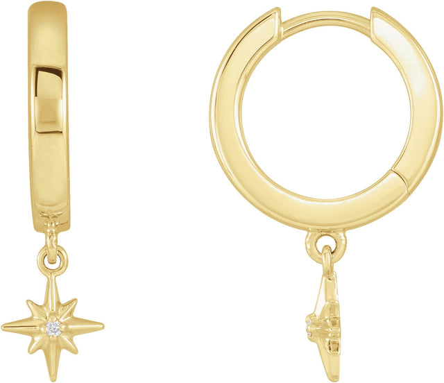14K Gold Round Natural Diamond Accented Star Hoop Earrings - Yellow Gold