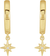 14K Gold Round Natural Diamond Accented Star Hoop Earrings - Rose Gold - view 3