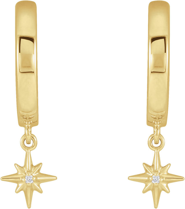 14K Gold Round Natural Diamond Accented Star Hoop Earrings - Rose Gold - view 3