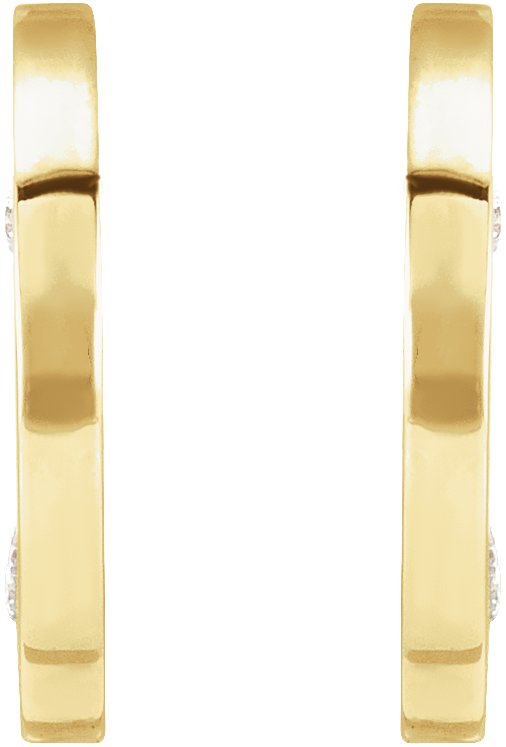 14K Gold Round Natural Diamond Accented Hoop Earrings – 1mm Stones - Yellow Gold - view 2