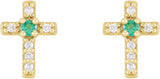 14K Gold Round Lab-Grown Emerald Accented Cross Earrings – 1.5-2mm Stones - Yellow Gold - view 2