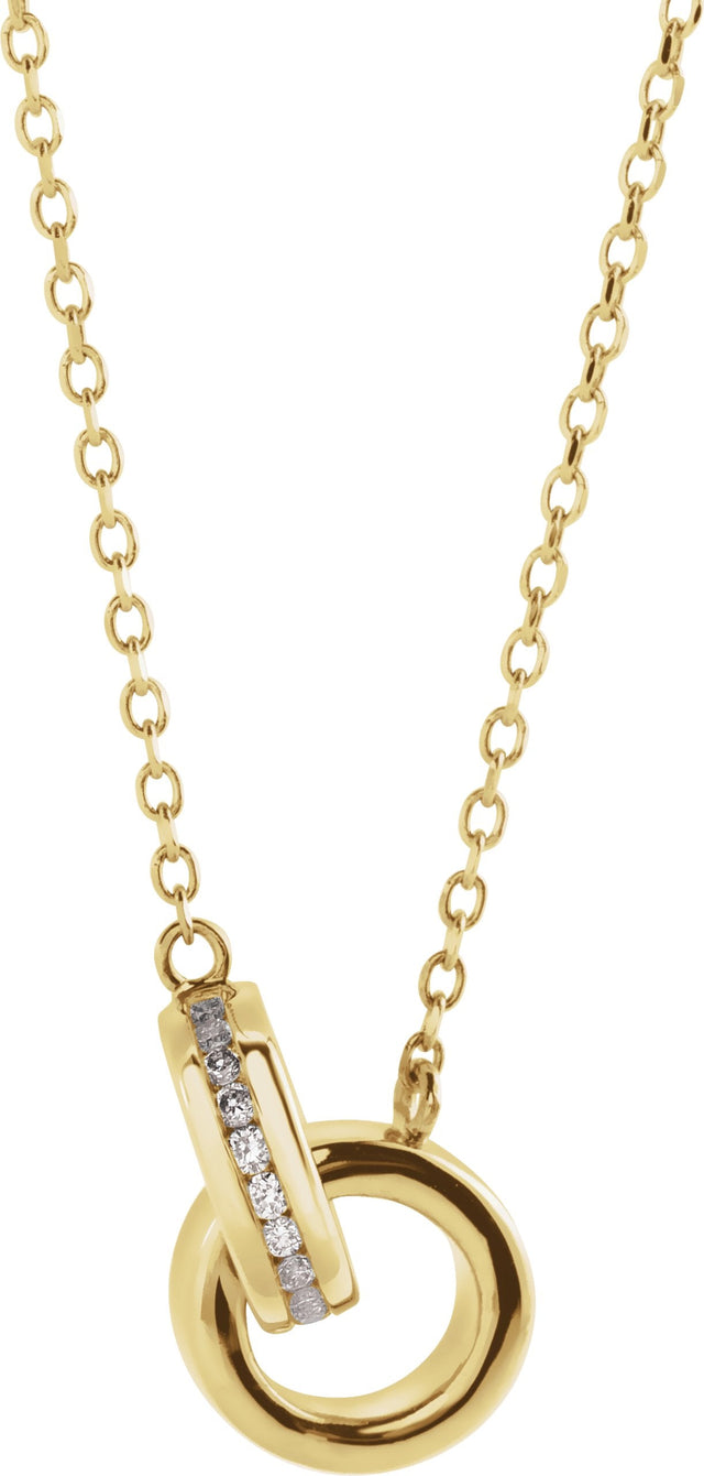 14K Gold Round Natural Diamond Interlocking Circle Necklace – 0.08 CTW - Yellow Gold