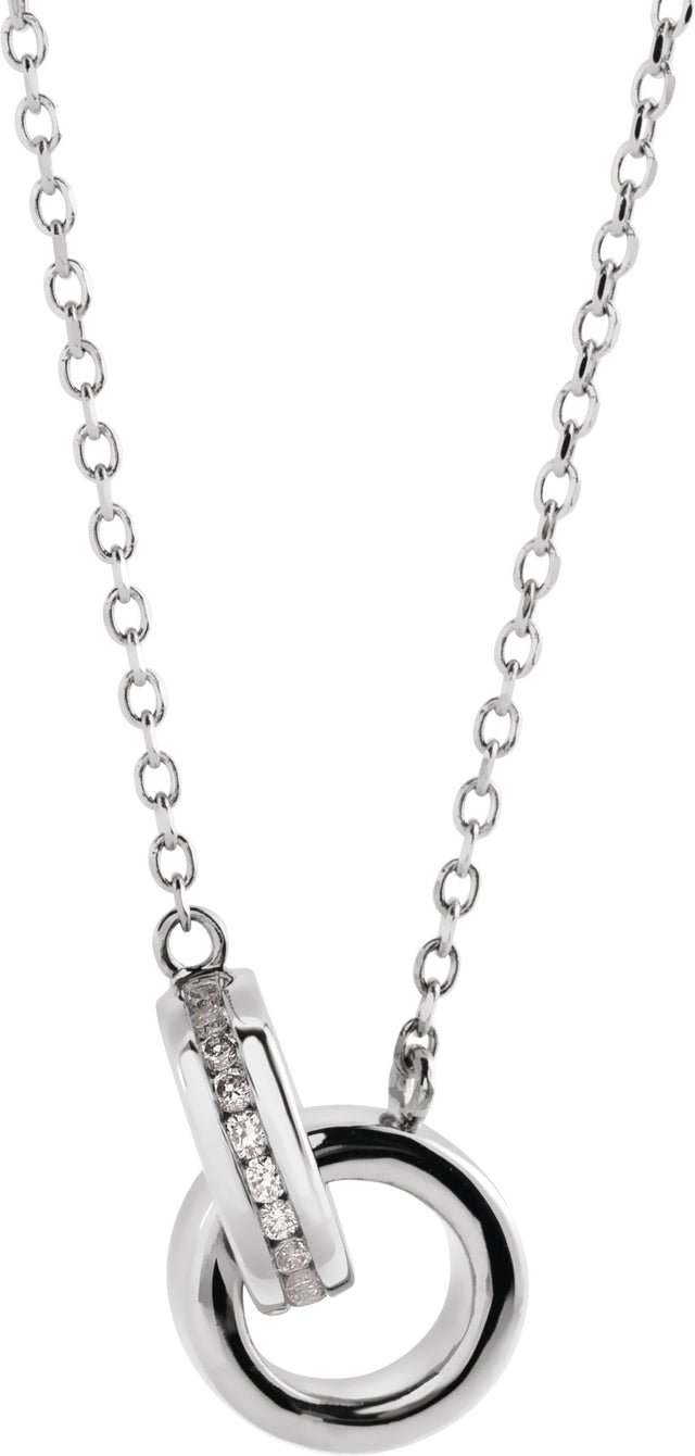 14K Gold Round Natural Diamond Interlocking Circle Necklace – 0.08 CTW - White Gold