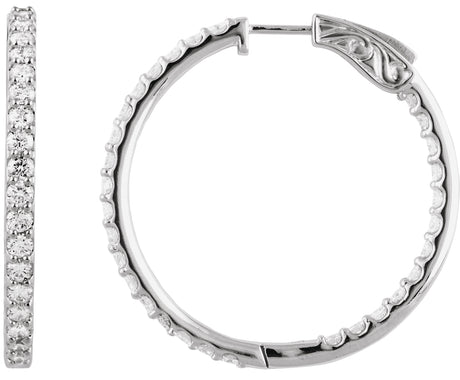 14K Gold Round Lab-Grown Diamond Inside-Outside Hoop Earrings - White Gold