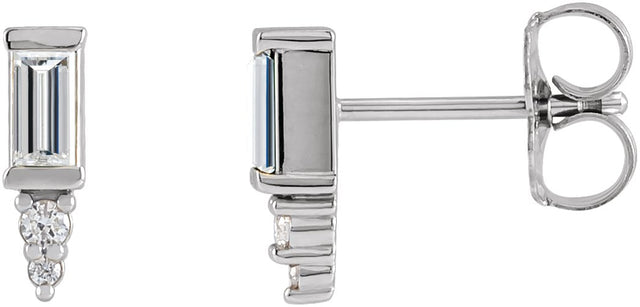 Platinum Straight Baguette Natural Diamond Accented Bar Earrings