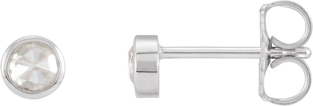 14K Gold Natural Diamond Round Bezel-Set Rose-Cut Stud Earrings - White Gold