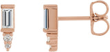 14K Gold Straight Baguette Natural Diamond Accented Bar Earrings - Rose Gold