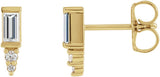 14K Gold Straight Baguette Natural Diamond Accented Bar Earrings - Yellow Gold