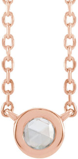 14K Gold Round Natural Diamond Rose-Cut Bezel-Set Necklace - Rose Gold