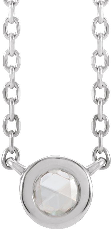 14K Gold Round Natural Diamond Rose-Cut Bezel-Set Necklace - White Gold