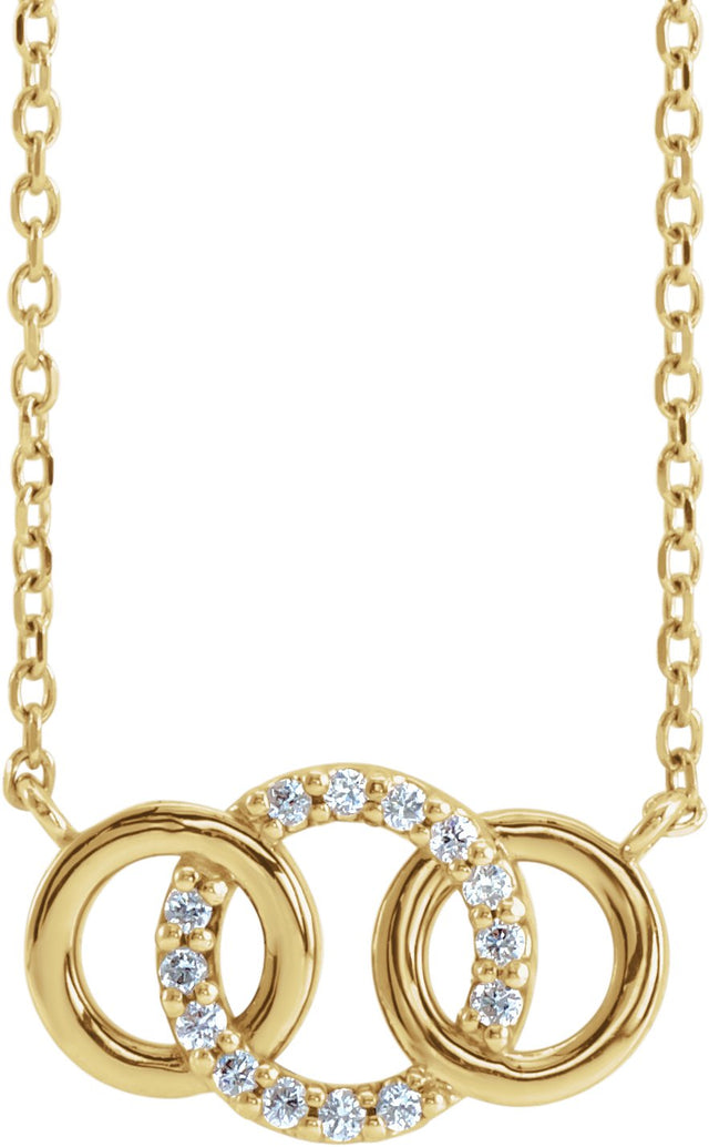 14K Gold Round Natural Diamond Interlocking Circle Necklace – 0.05 CTW - Yellow Gold