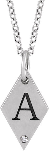 Platinum Round Natural Diamond Engravable Rhombus Necklace or Pendant - view 3