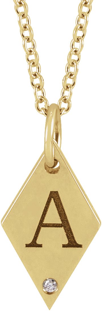 14K Gold Round Natural Diamond Engravable Rhombus Necklace or Pendant - Yellow Gold - view 2