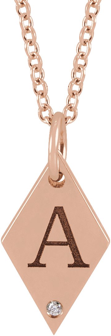 14K Gold Round Natural Diamond Engravable Rhombus Necklace or Pendant - Rose Gold - view 3