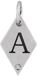 Platinum Round Natural Diamond Engravable Rhombus Necklace or Pendant - view 3