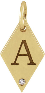 14K Gold Round Natural Diamond Engravable Rhombus Necklace or Pendant - Yellow Gold - view 3