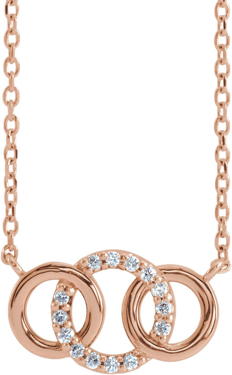 14K Gold Round Natural Diamond Interlocking Circle Necklace – 0.05 CTW - Rose Gold