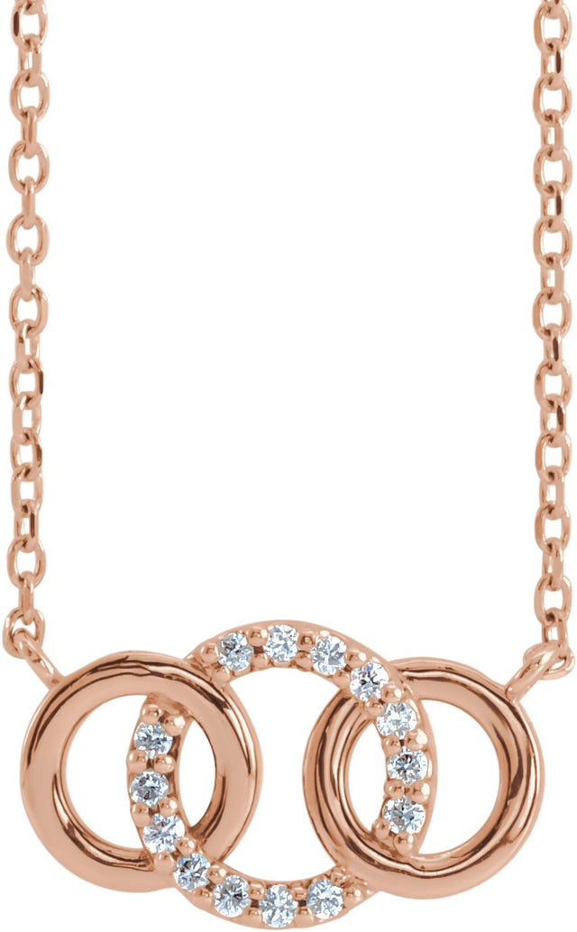 14K Gold Round Natural Diamond Interlocking Circle Necklace – 0.05 CTW - Rose Gold