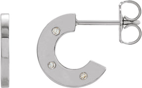 14K Gold Round Natural Diamond Accented Hoop Earrings – 1mm Stones - White Gold