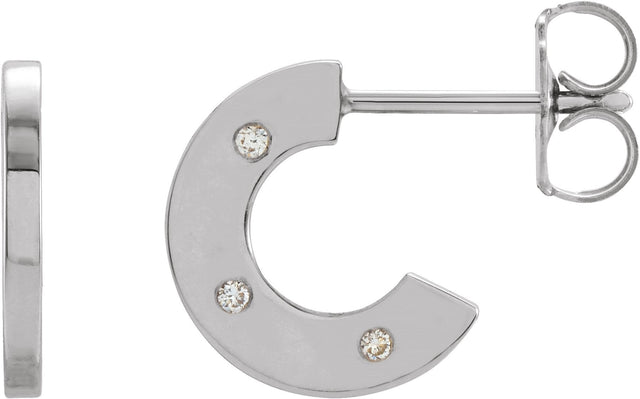 14K Gold Round Natural Diamond Accented Hoop Earrings – 1mm Stones - White Gold