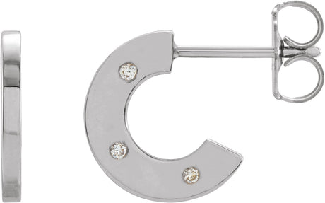 Platinum Round Natural Diamond Accented Hoop Earrings – 1mm Stones