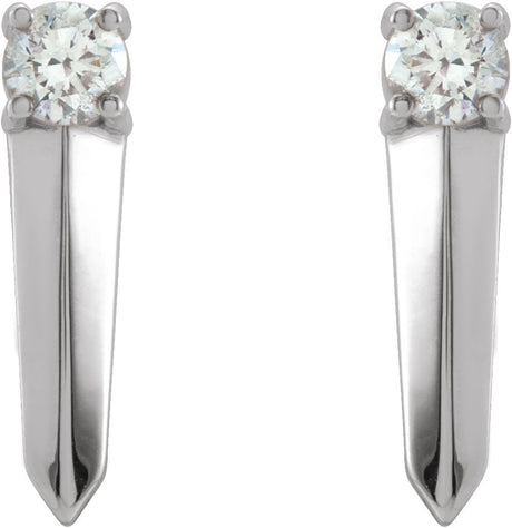 Platinum Round Natural Diamond Knife-Edge Bar Earrings - view 2