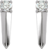 14K Gold Round Natural Diamond Knife-Edge Bar Earrings - White Gold - view 2