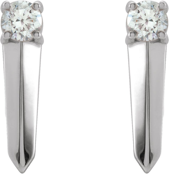 14K Gold Round Natural Diamond Knife-Edge Bar Earrings - White Gold - view 2