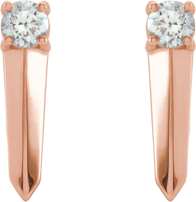 14K Gold Round Natural Diamond Knife-Edge Bar Earrings - Rose Gold - view 2