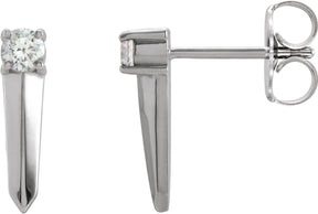 14K Gold Round Natural Diamond Knife-Edge Bar Earrings - White Gold