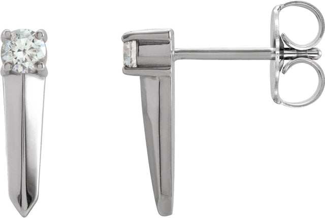 14K Gold Round Natural Diamond Knife-Edge Bar Earrings - White Gold