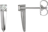 Platinum Round Natural Diamond Knife-Edge Bar Earrings