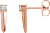 14K Gold Round Natural Diamond Knife-Edge Bar Earrings - Rose Gold
