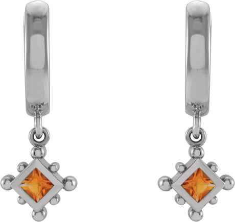 Platinum Square Natural Citrine Beaded Bezel-Set Hoop Earrings - view 2
