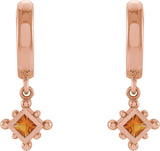 14K Gold Square Natural Citrine Beaded Bezel-Set Hoop Earrings - Rose Gold - view 2