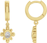 14K Gold Oval Natural Diamond Beaded Bezel-Set Hinged Hoop Earrings - Yellow Gold
