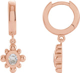 14K Gold Oval Natural Diamond Beaded Bezel-Set Hinged Hoop Earrings - Rose Gold