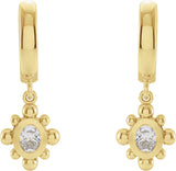 14K Gold Oval Natural Diamond Beaded Bezel-Set Hinged Hoop Earrings - Yellow Gold - view 2