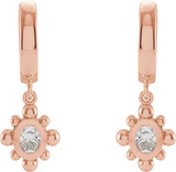14K Gold Oval Natural Diamond Beaded Bezel-Set Hinged Hoop Earrings - Rose Gold - view 2