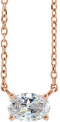 14K Gold Oval Natural Diamond Solitaire Necklace - Rose Gold