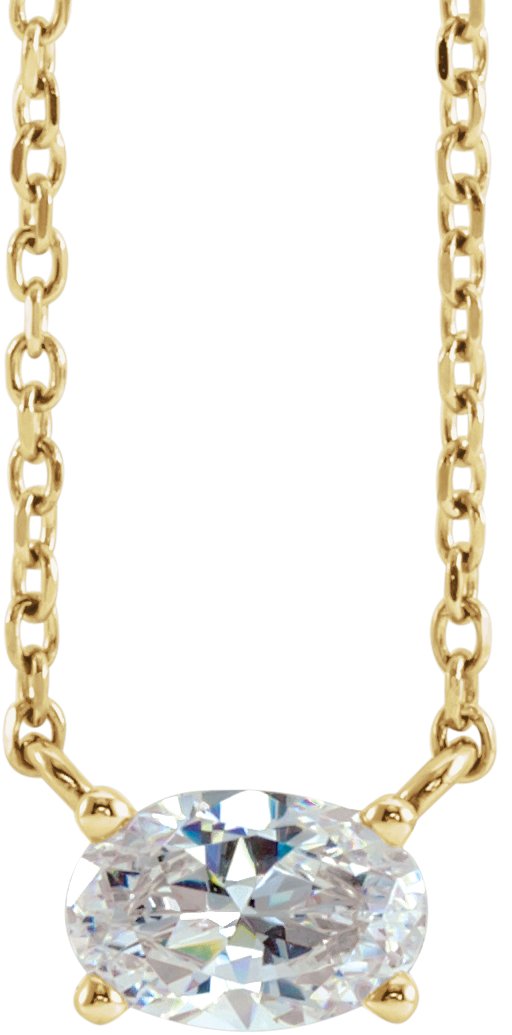 14K Gold Oval Lab-Grown Diamond Solitaire Necklace - Yellow Gold