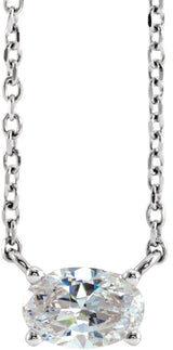 14K Gold Oval Natural Diamond Solitaire Necklace - White Gold