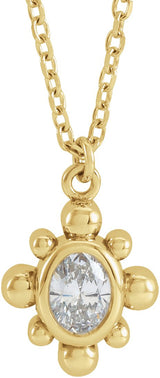 14K Gold Oval Natural Diamond Bezel-Set Beaded Necklace - Yellow Gold